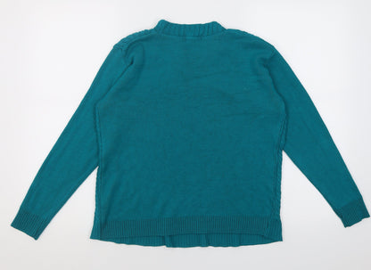 reflect knitwear Womens Green Crew Neck Geometric Acrylic Pullover Jumper Size M