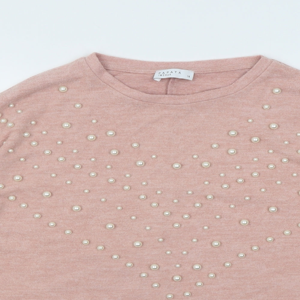 Womens UK Size 14 Papaya Pink Pullover Jumper