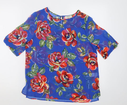 Papaya Womens Blue Floral Polyester Basic Blouse Size 10 Crew Neck