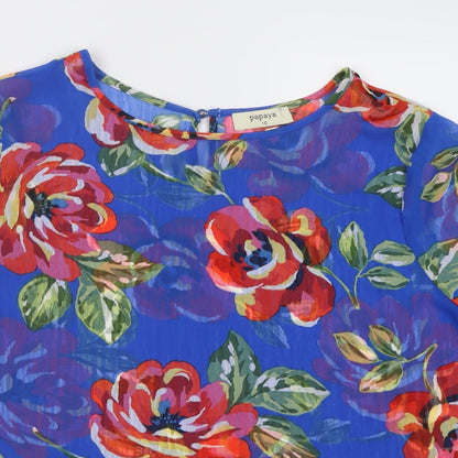 Womens UK Size 10 Papaya Blue Basic Blouse
