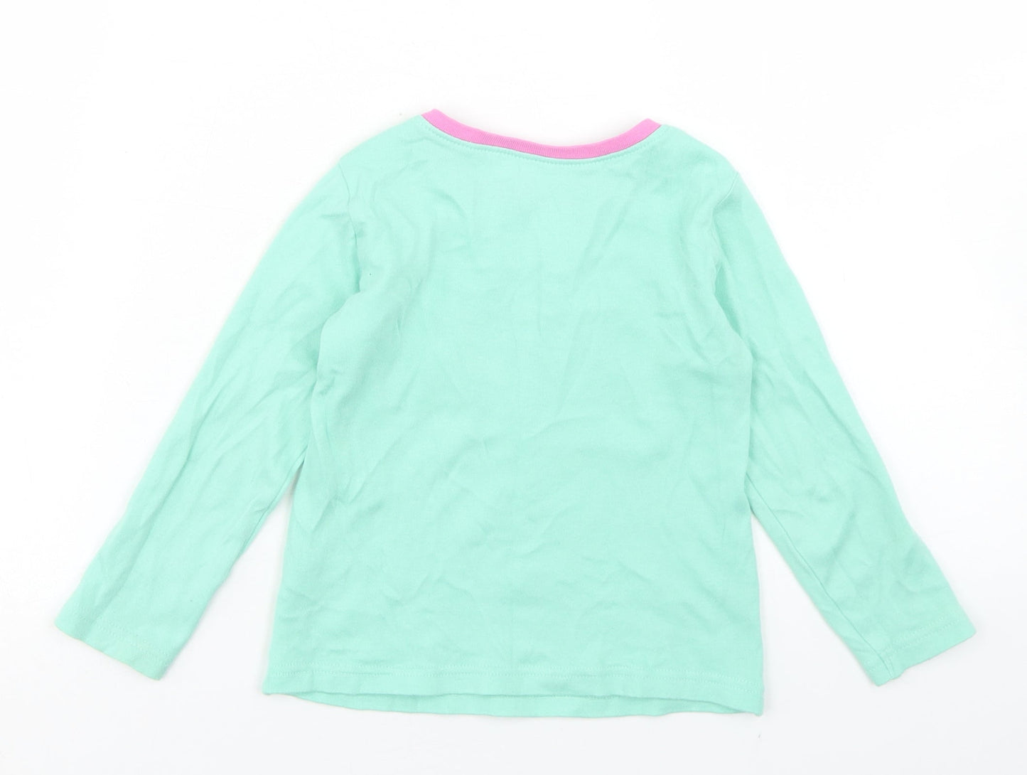 Dunnes Stores Girls Green  Cotton Basic T-Shirt Size 2-3 Years Crew Neck  - Rainbow