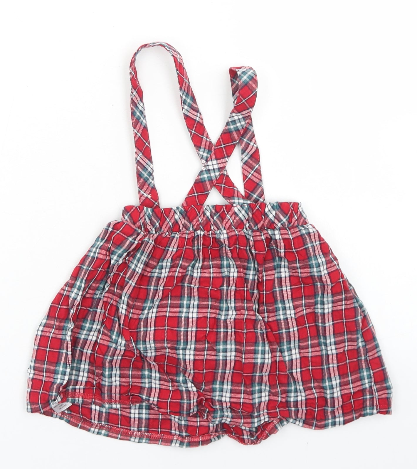 George Girls Red Plaid Cotton Pinafore/Dungaree Dress  Size 12-18 Months  Square Neck Button