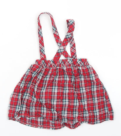 George Girls Red Plaid Cotton Pinafore/Dungaree Dress  Size 12-18 Months  Square Neck Button