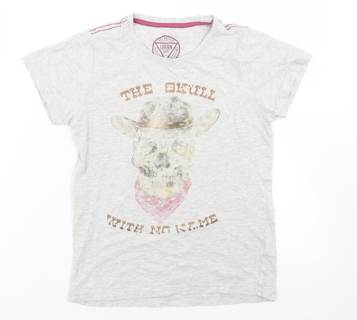 URBN DEPT Boys Grey  Cotton Basic T-Shirt Size 10 Years Crew Neck  - Skull