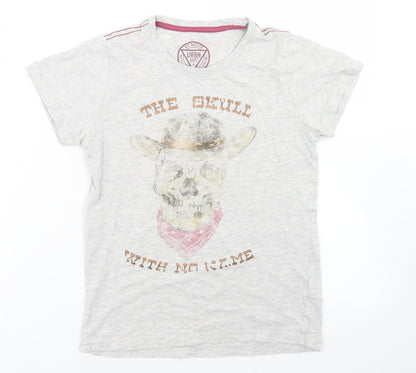 URBN DEPT Boys Grey  Cotton Basic T-Shirt Size 10 Years Crew Neck  - Skull