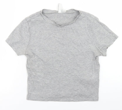 Womens UK Size L Divided Grey Cropped T-Shirt
