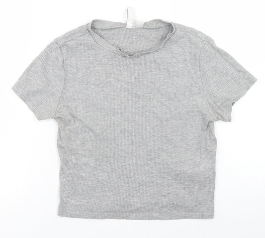 Womens UK Size L Divided Grey Cropped T-Shirt