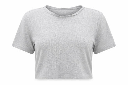 Front view of Divided women’s grey cotton cropped t-shirt, size L, crew neck