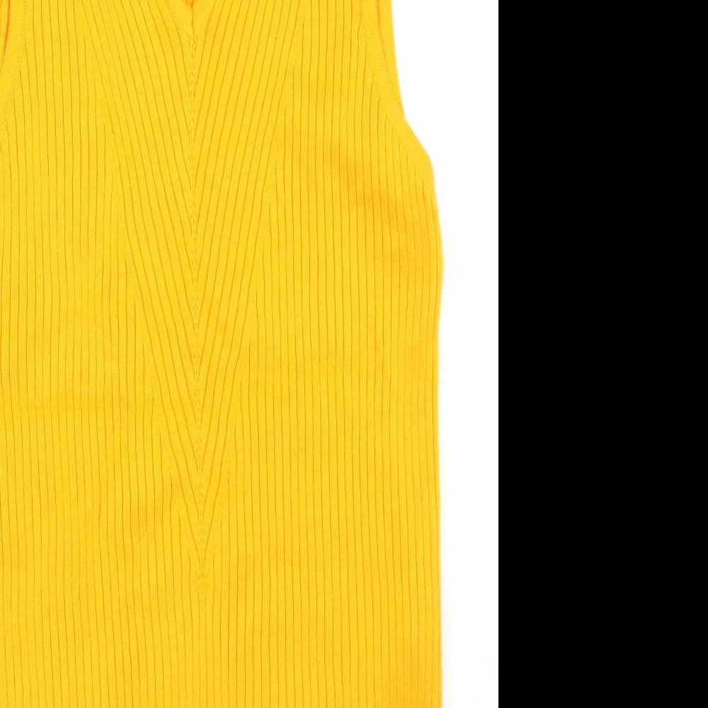 Womens UK Size 10 River Island Yellow Basic Tank