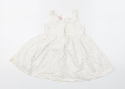 E-vie Girls White  Cotton A-Line  Size 12-18 Months  Square Neck