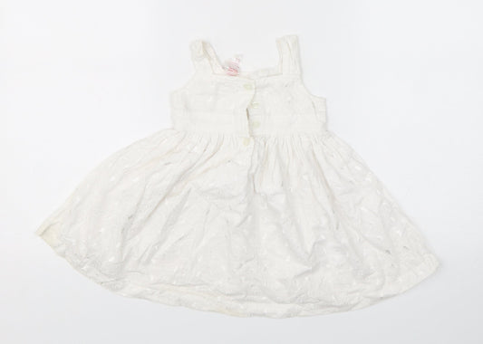 E-vie Girls White  Cotton A-Line  Size 12-18 Months  Square Neck