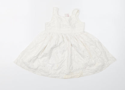 E-vie Girls White  Cotton A-Line  Size 12-18 Months  Square Neck