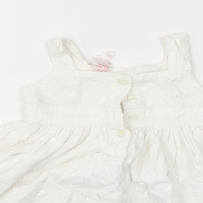 E-vie Girls White  Cotton A-Line  Size 12-18 Months  Square Neck