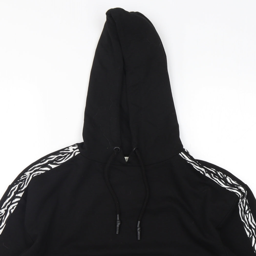Brave Soul  Womens Black Animal Print Cotton Pullover Hoodie Size XS  Pullover - Cropped
