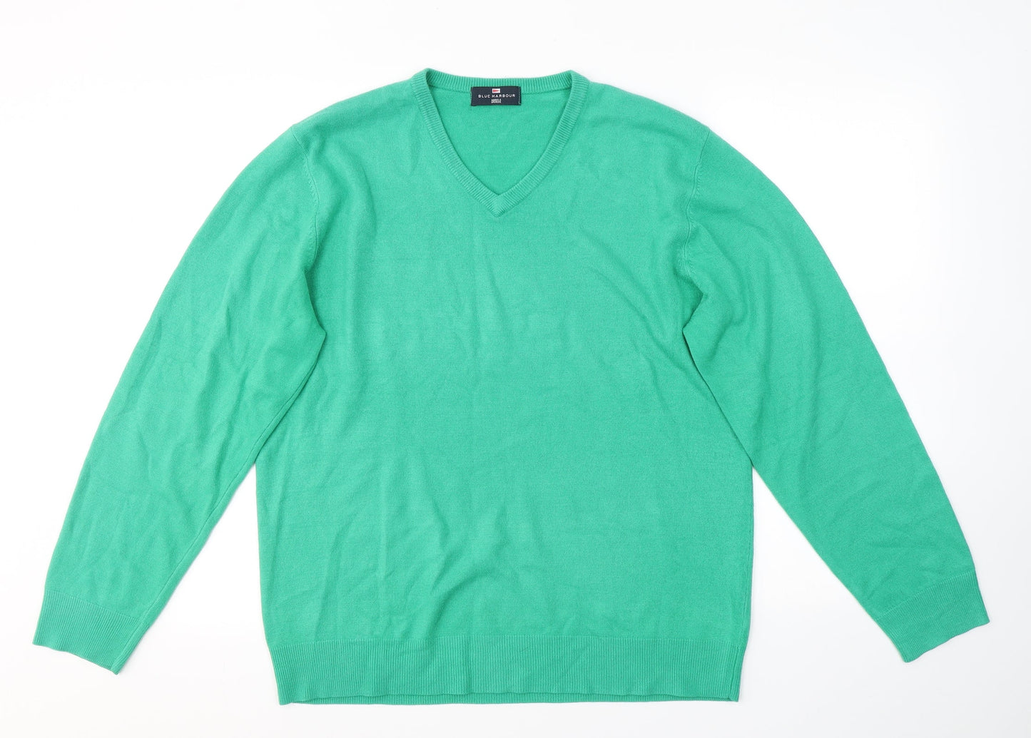 Blue Harbour Mens Green V-Neck  Acrylic Pullover Jumper Size L