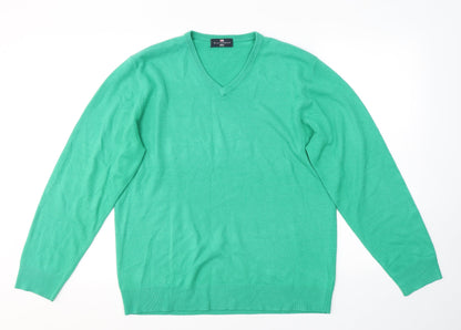 Blue Harbour Mens Green V-Neck  Acrylic Pullover Jumper Size L