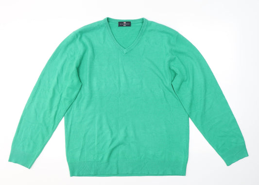 Blue Harbour Mens Green V-Neck  Acrylic Pullover Jumper Size L