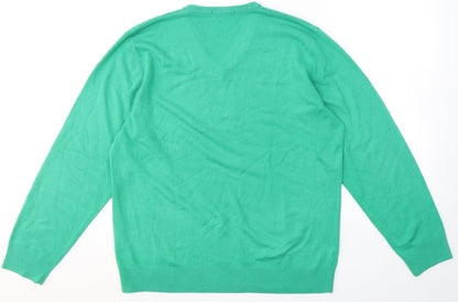 Blue Harbour Mens Green V-Neck  Acrylic Pullover Jumper Size L