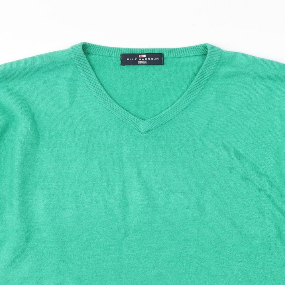 Blue Harbour Mens Green V-Neck  Acrylic Pullover Jumper Size L
