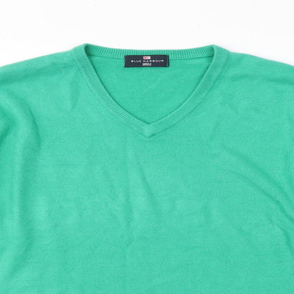 Blue Harbour Mens Green V-Neck  Acrylic Pullover Jumper Size L