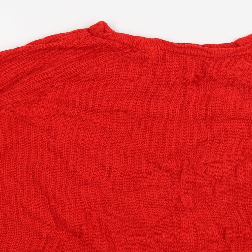Primark Womens Red Round Neck  Acrylic Pullover Jumper Size M
