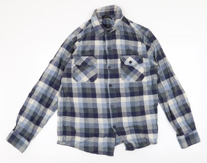 UrbanSpirit Mens Blue Plaid Cotton  Button-Up Size M Collared Button