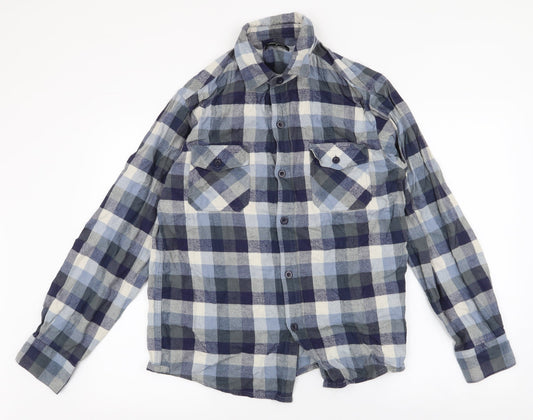 UrbanSpirit Mens Blue Plaid Cotton  Button-Up Size M Collared Button