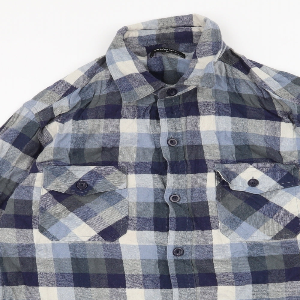 UrbanSpirit Mens Blue Plaid Cotton  Button-Up Size M Collared Button