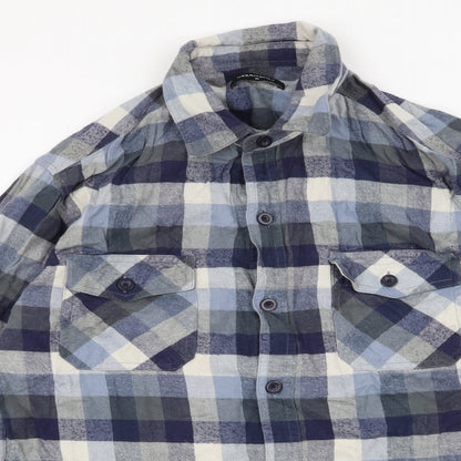 UrbanSpirit Mens Blue Plaid Cotton  Button-Up Size M Collared Button