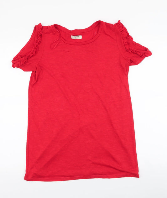 Papaya Womens Red  Polyester Jersey T-Shirt Size M Round Neck - Cold shoulder