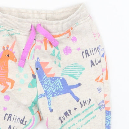 NEXT Girls Ivory Geometric Cotton Jogger Trousers Size 3-6 Months  Drawstring - Unicorns