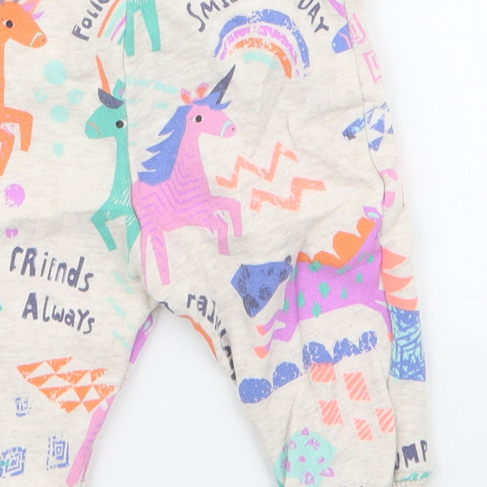 NEXT Girls Ivory Geometric Cotton Jogger Trousers Size 3-6 Months  Drawstring - Unicorns