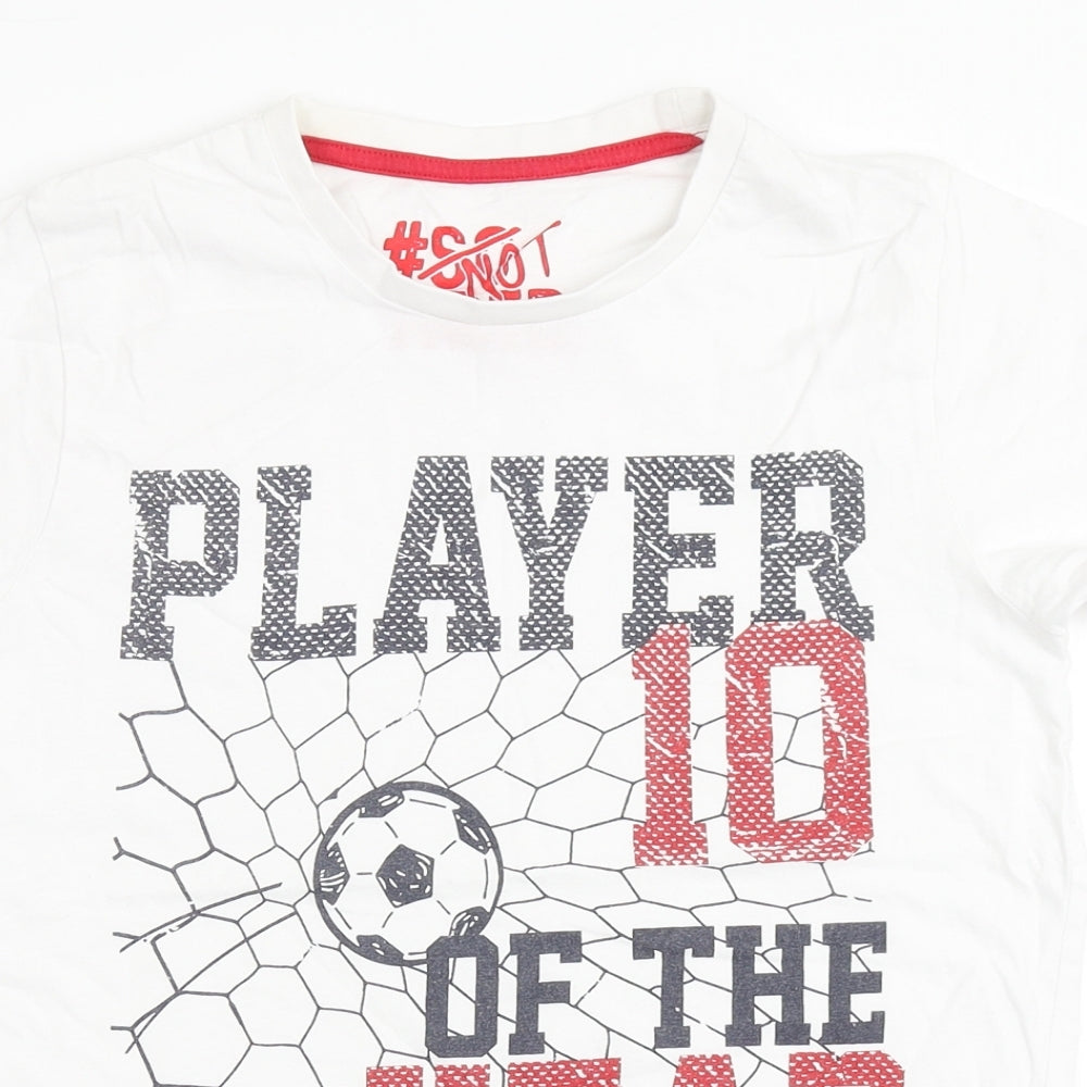 Matalan Boys White  100% Cotton Basic T-Shirt Size 11 Years Round Neck Pullover - Football