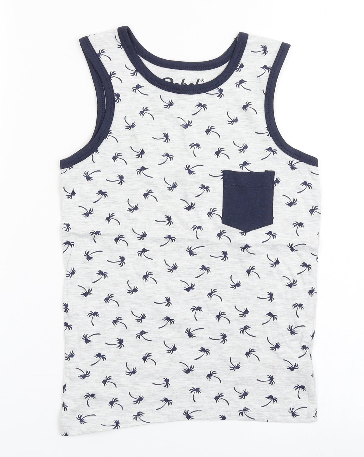 Rebel Boys Grey  Cotton Basic Tank Size 7-8 Years Round Neck Pullover - Palm Trees