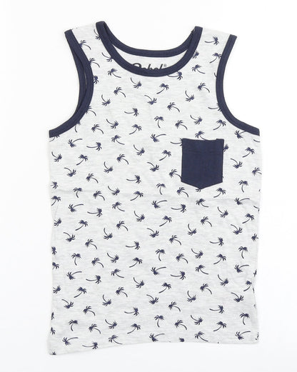 Rebel Boys Grey  Cotton Basic Tank Size 7-8 Years Round Neck Pullover - Palm Trees