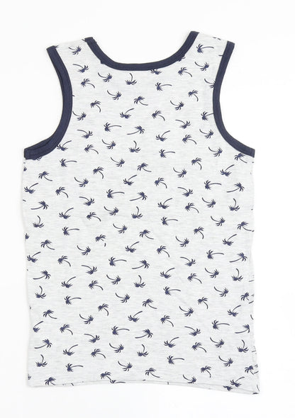 Rebel Boys Grey  Cotton Basic Tank Size 7-8 Years Round Neck Pullover - Palm Trees
