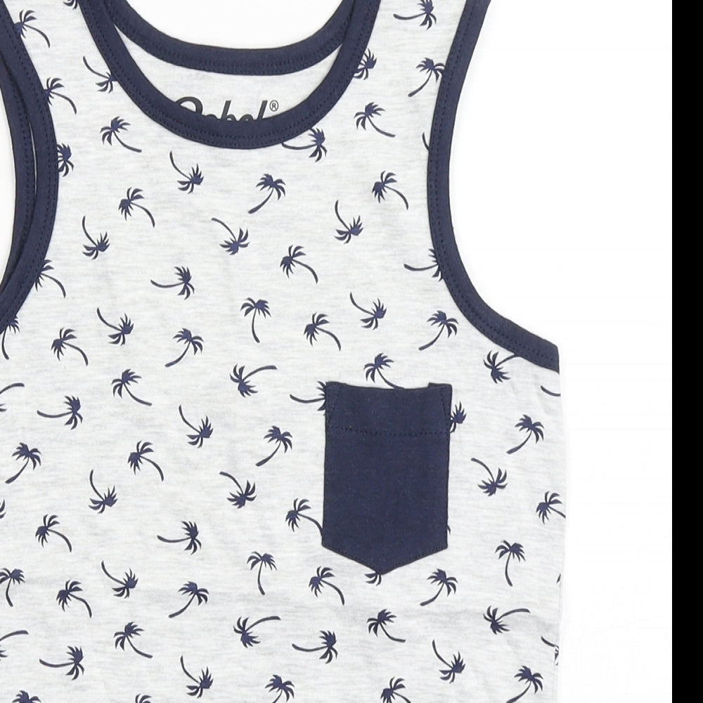 Rebel Boys Grey  Cotton Basic Tank Size 7-8 Years Round Neck Pullover - Palm Trees