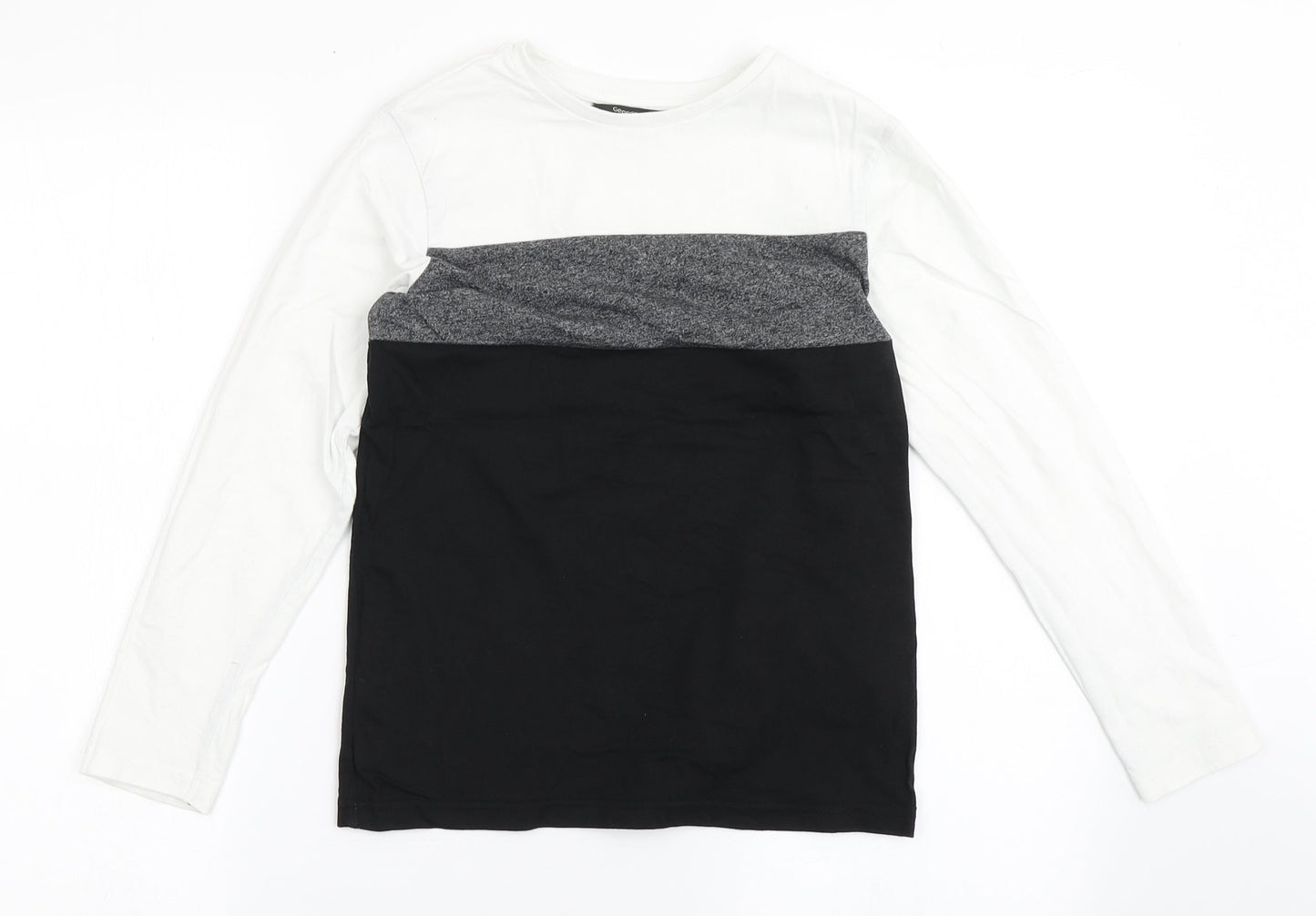 George Boys Black Striped Cotton Basic T-Shirt Size 10-11 Years Round Neck Pullover
