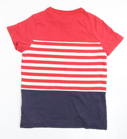 Marks and Spencer Boys Red Striped Cotton Basic T-Shirt Size 9-10 Years Round Neck Pullover