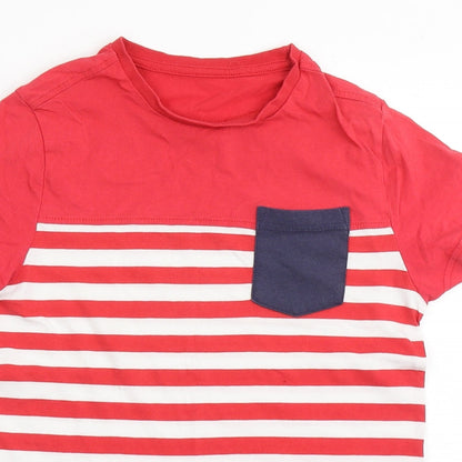Marks and Spencer Boys Red Striped Cotton Basic T-Shirt Size 9-10 Years Round Neck Pullover