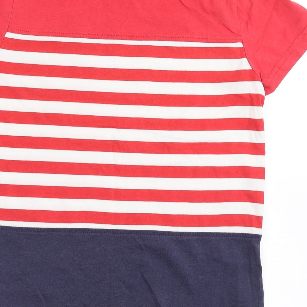Marks and Spencer Boys Red Striped Cotton Basic T-Shirt Size 9-10 Years Round Neck Pullover
