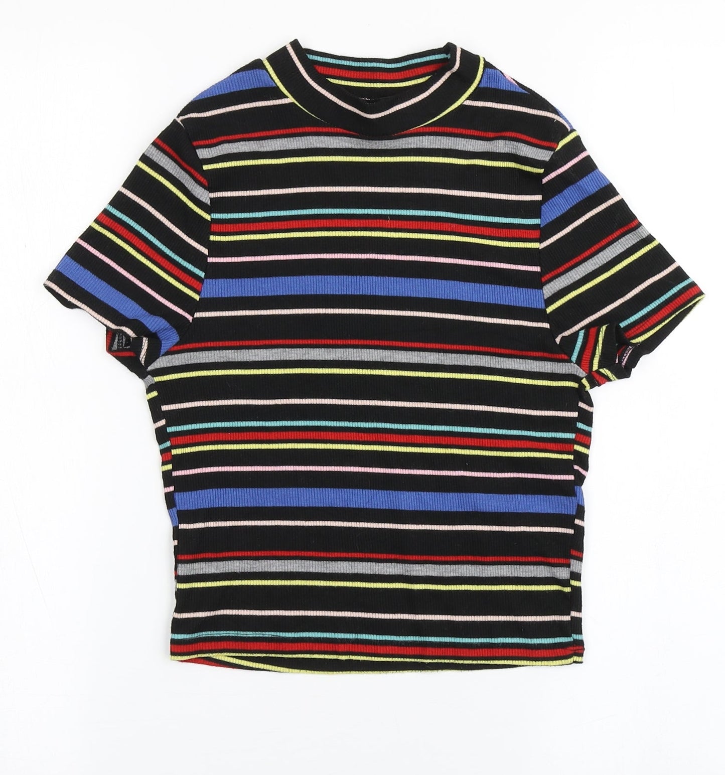 New Look Girls Black Striped Polyester Basic T-Shirt Size 12-13 Years Round Neck Pullover