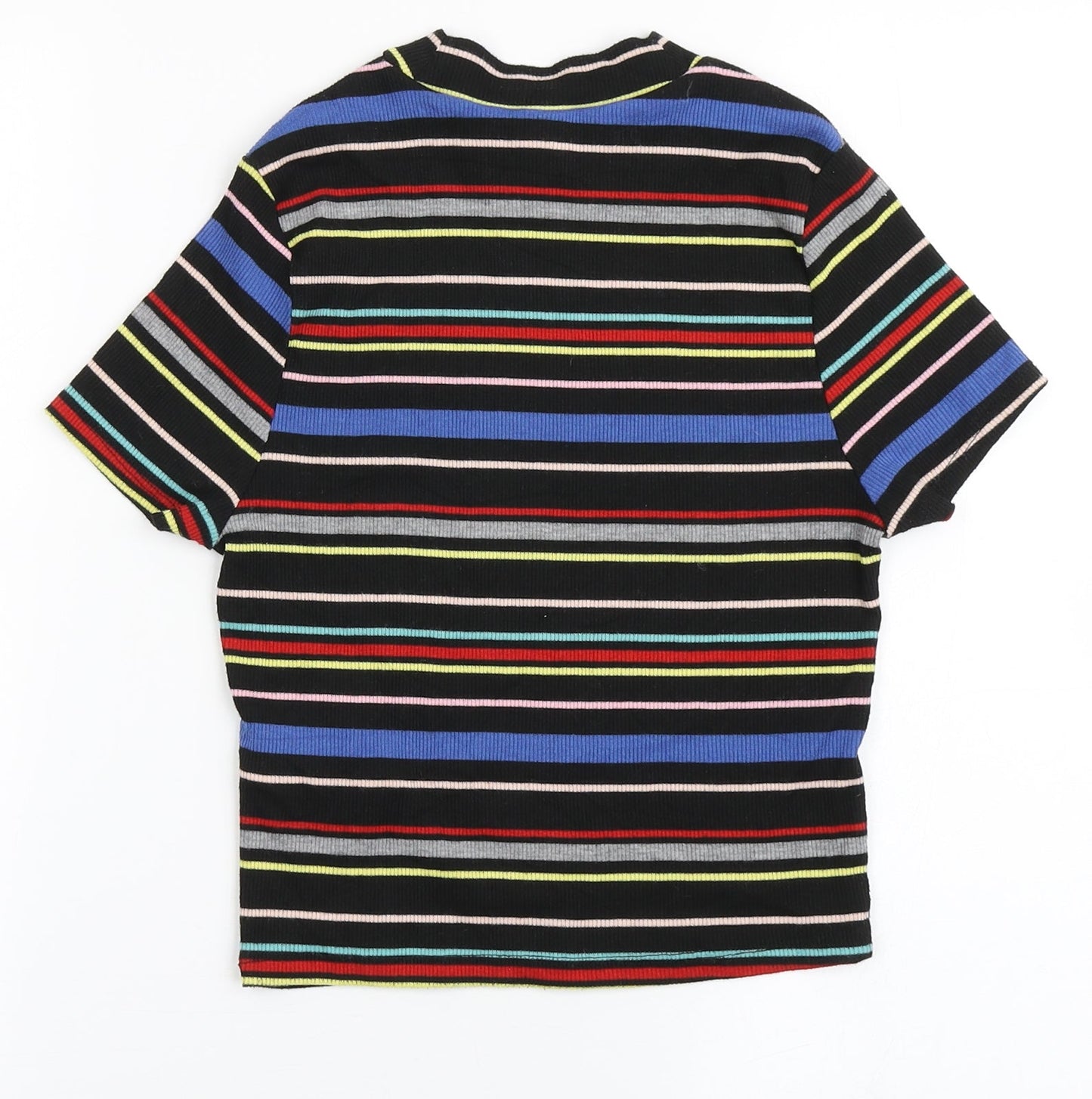 New Look Girls Black Striped Polyester Basic T-Shirt Size 12-13 Years Round Neck Pullover
