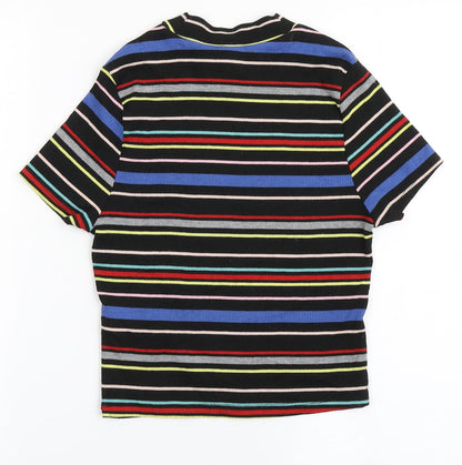 New Look Girls Black Striped Polyester Basic T-Shirt Size 12-13 Years Round Neck Pullover