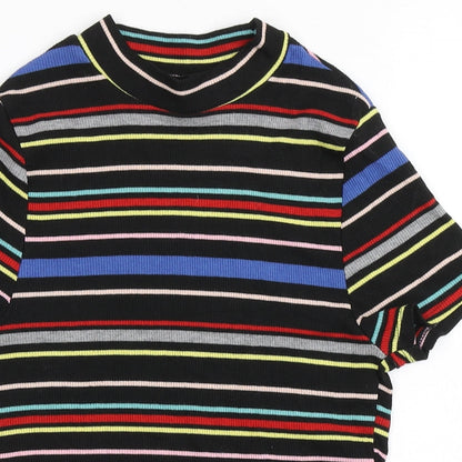 New Look Girls Black Striped Polyester Basic T-Shirt Size 12-13 Years Round Neck Pullover