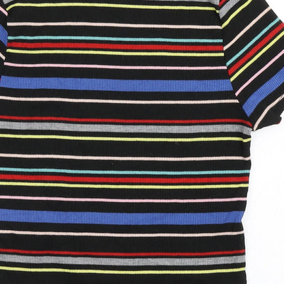 New Look Girls Black Striped Polyester Basic T-Shirt Size 12-13 Years Round Neck Pullover