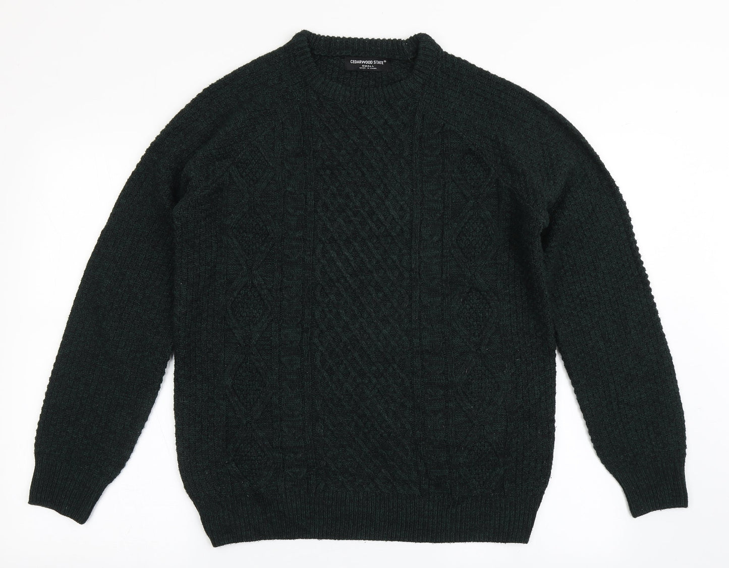 Cedar Wood State Mens Green Round Neck  Acrylic Pullover Jumper Size S