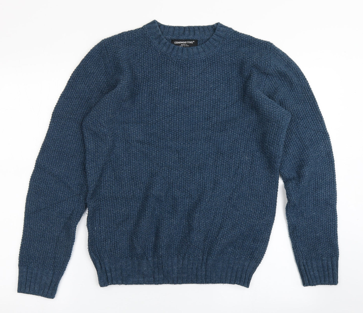 Cedar Wood State Mens Blue Round Neck  Acrylic Pullover Jumper Size S