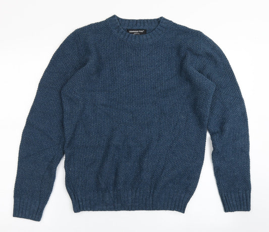 Cedar Wood State Mens Blue Round Neck  Acrylic Pullover Jumper Size S