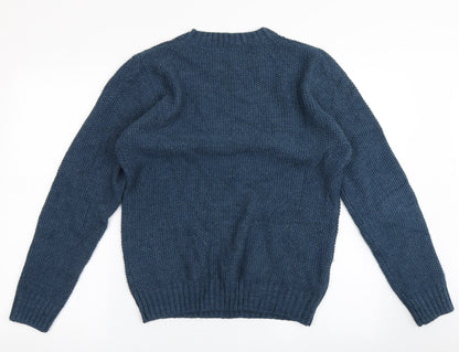 Cedar Wood State Mens Blue Round Neck  Acrylic Pullover Jumper Size S